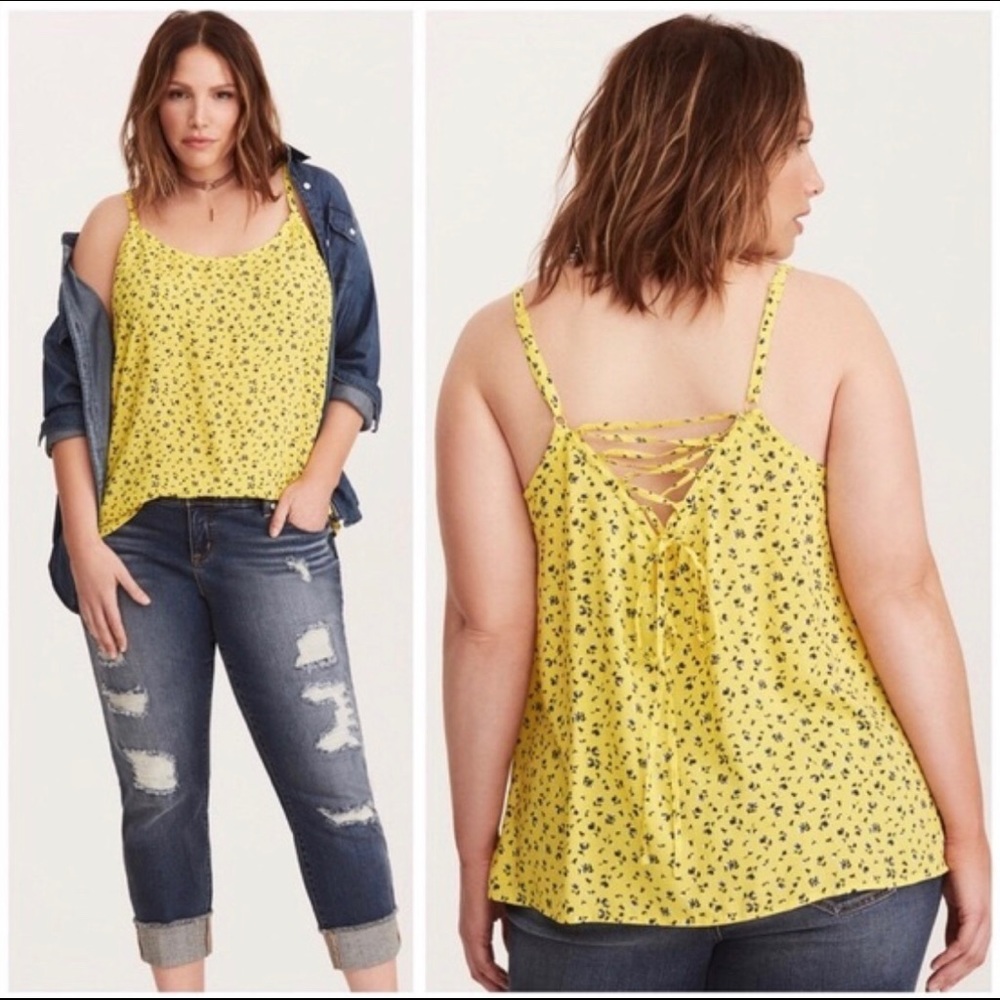 Torrid yellow floral strappy top with back tie